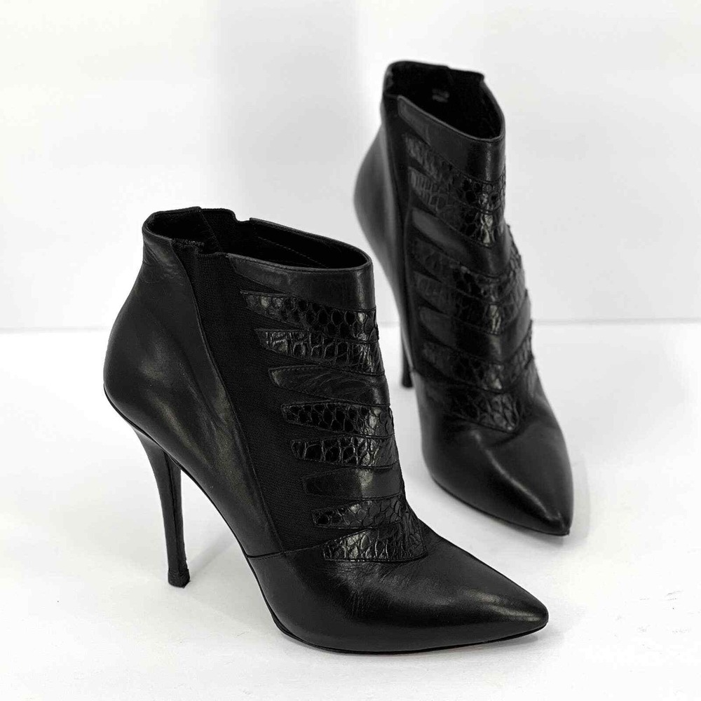 BRIAN ATWOOD Duris Ankle Boot Women 8 Black Leather Stiletto Pointed Toe Bootie